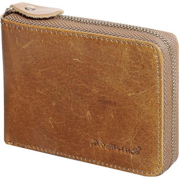Men's Zipper Wallet Leather Bifold Wallets Slim RFID Blocking Zip - Picture 1 of 7